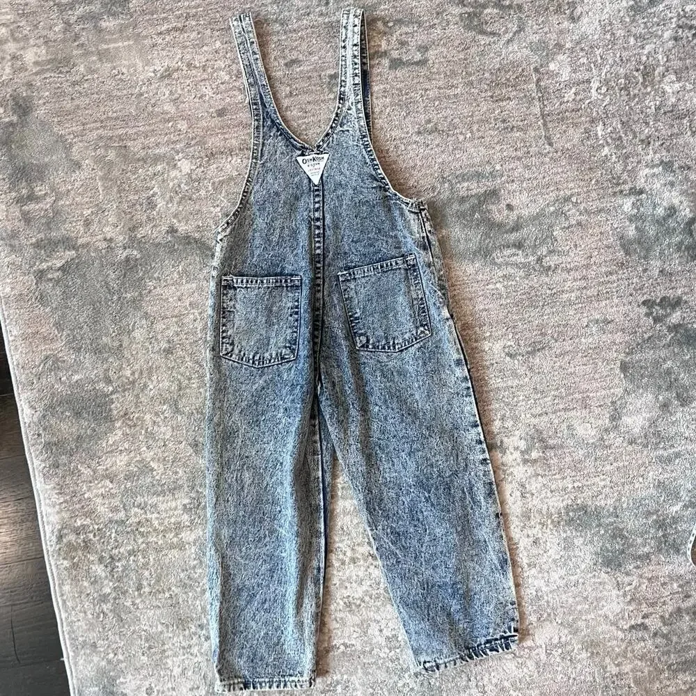 Vintage OshKosh B'gosh Acid Wash Suspender Overalls 4T USA